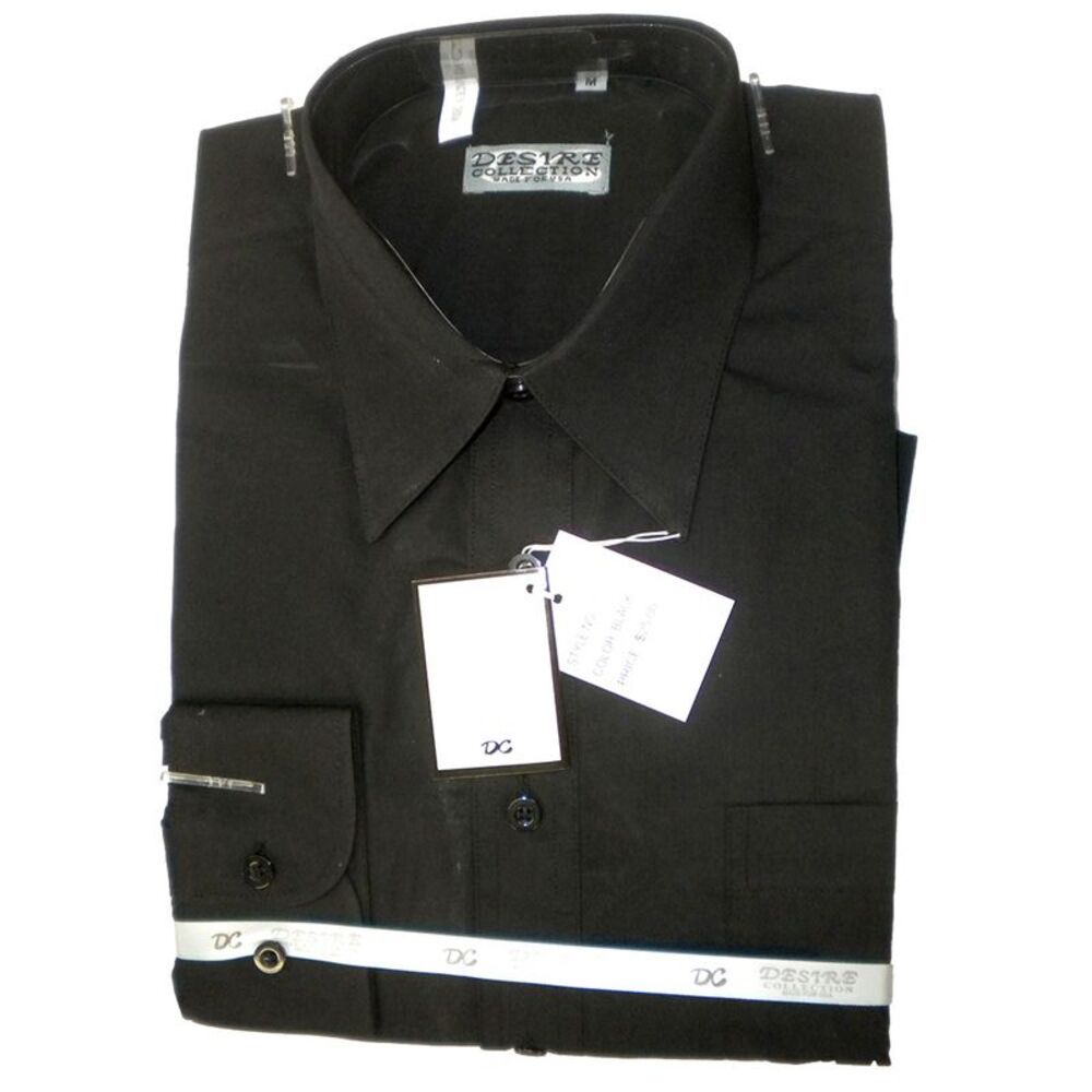 Desire Collection Men's Long Sleeve Classic Fit Pocket Dress Shirt Black